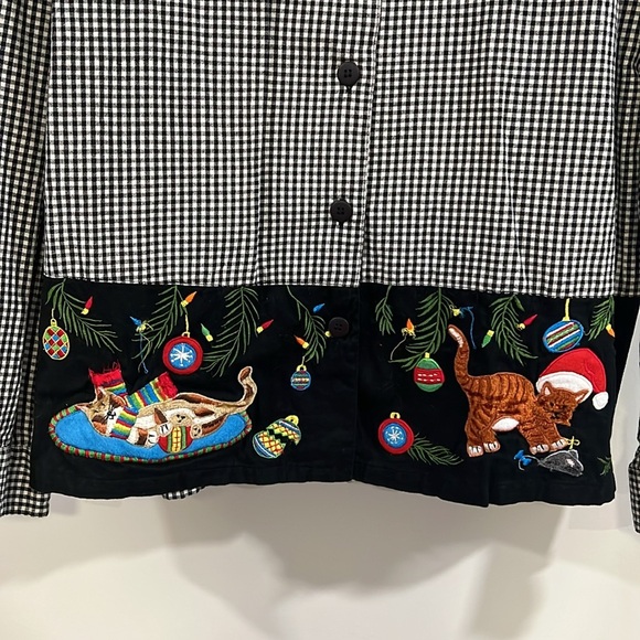 Lemon Grass - XL, Black and White Checkered Shirt Embroidery, Kitties - Picture 2 of 8